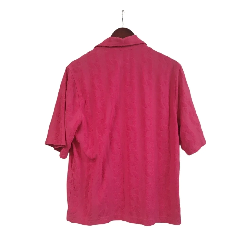 Urban Outfitters Zip Up Terry Short Sleeve Shirt Jacket Medium Textured Pink - Picture 3 of 5